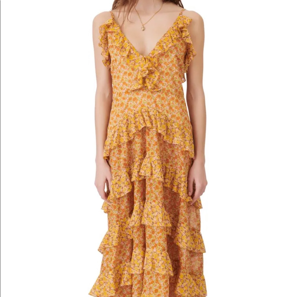 NWT MAJE Rissol Floral Ruffle Sleeveless Cotton Maxi Dress 2021 Size 4 MSRP $495